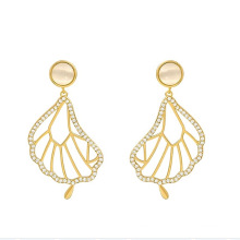 Shangjie OEM joyas Fashion Women Earrings Dainty Rhinestone Unique Earrings Lotus Leaf Earrings for Gift